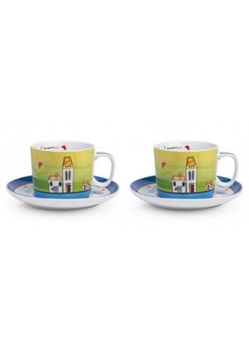 Set 2 Tazze colazione Blu con piattino 340 ml PLC12/1B Le casette Egan