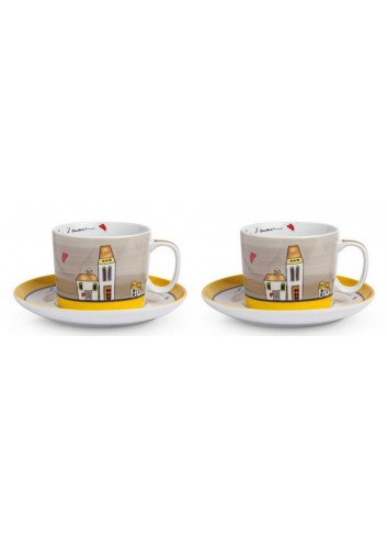 Set 2 Tazze colazione Giallo con piattino 340 ml PLC12/1G Le casette Egan