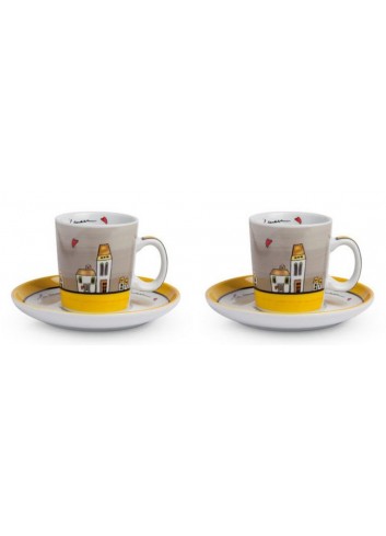 Set 2 tazzine caffè Giallo con piattino 100 ml PLC02/1G Le casette Egan