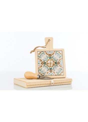 Tagliere in legno con interno in ceramica decorata 12 x 17 cm D6201 Cuordamalfi Cuorematto