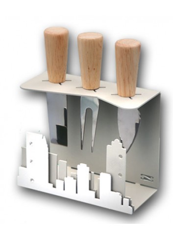 Portacoltellini in metallo con applicazione City + strass + 3 coltellini NYC-PC Serie City Casa Negò