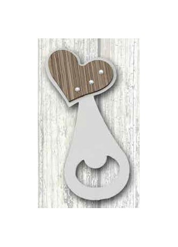 Apribottiglie Cuore in metallo bianco e legno + strass ST-194 Serie Stappo 019 Negò