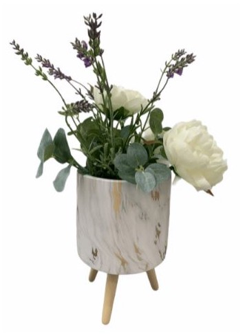 Vasetto grande marmorizzato con decoro fiori B3202 Carrara Ad Emozioni
