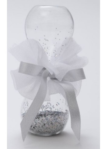 Clessidra con glitter argento e sacchetto V8621/A18 Glitter Time Ad Emozioni