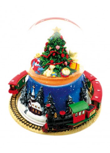 Carillon Palla di neve con l'albero di Natale e treno