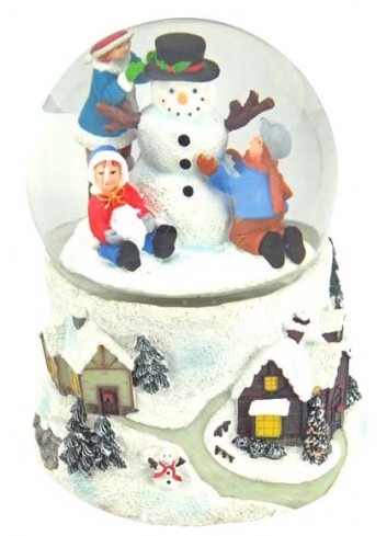 Carillon Palla di neve 100 mm con Pupazzo di neve e bambini