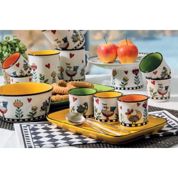 Egan Set 6 Assiettes Dessert Cocoricò Jaune Ø19 Cm – Porcelaine Colorée Joyeuse, Micro-ondes & Lave-Vaisselle OK