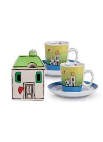 Set 2 tazzine caffe' + zuccheriera blu le casette 192025 Egan