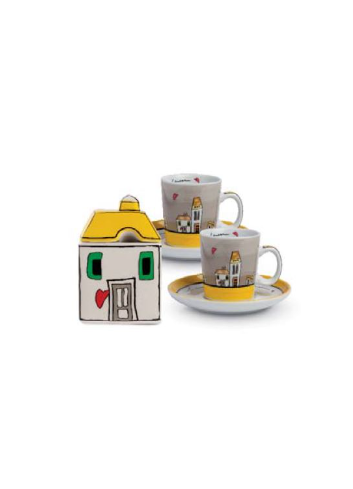 Set 2 tazzine caffe' + zuccheriera giallo le casette 192026 Egan