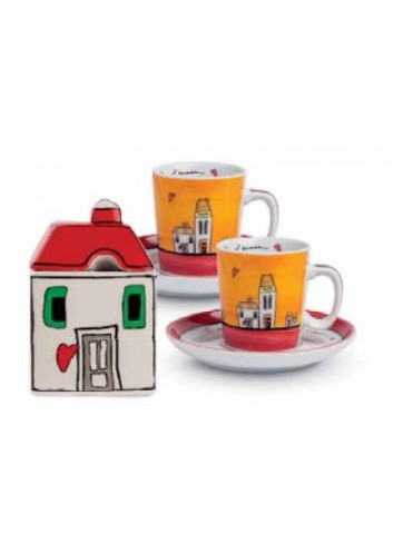 Set 2 tazzine caffe' + zuccheriera rosso le casette 192024 Egan