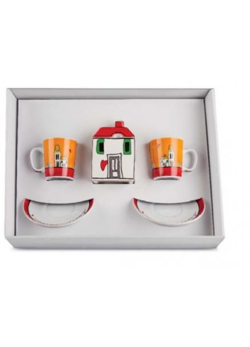 Set 2 tazzine caffe' + zuccheriera rosso le casette 192024 Egan