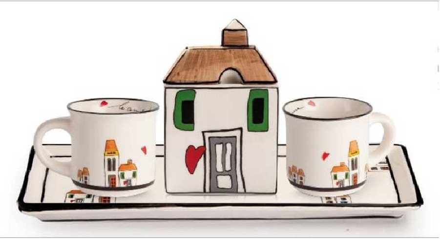 Set 2 mini mug con zuccheriera e vassoio rettangolare LCSET/2 Le casette Egan