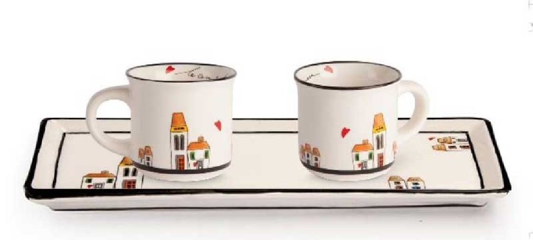 Set 2 mini mug con vassoio rettangolare LCSET/3 Le casette Egan