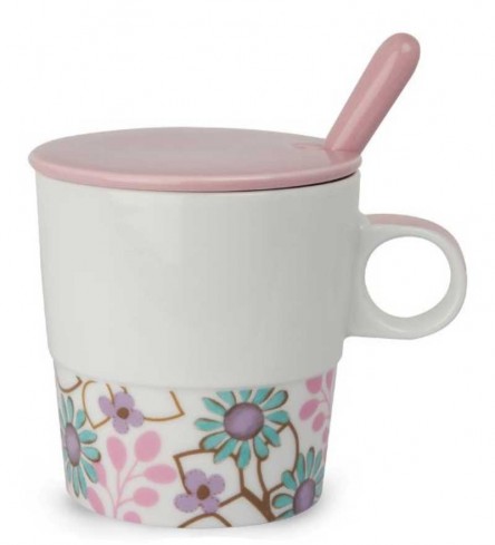 Mug con coperchio e cucchiaino rosa Il benessere PTE31/1RC Tea for Two Egan